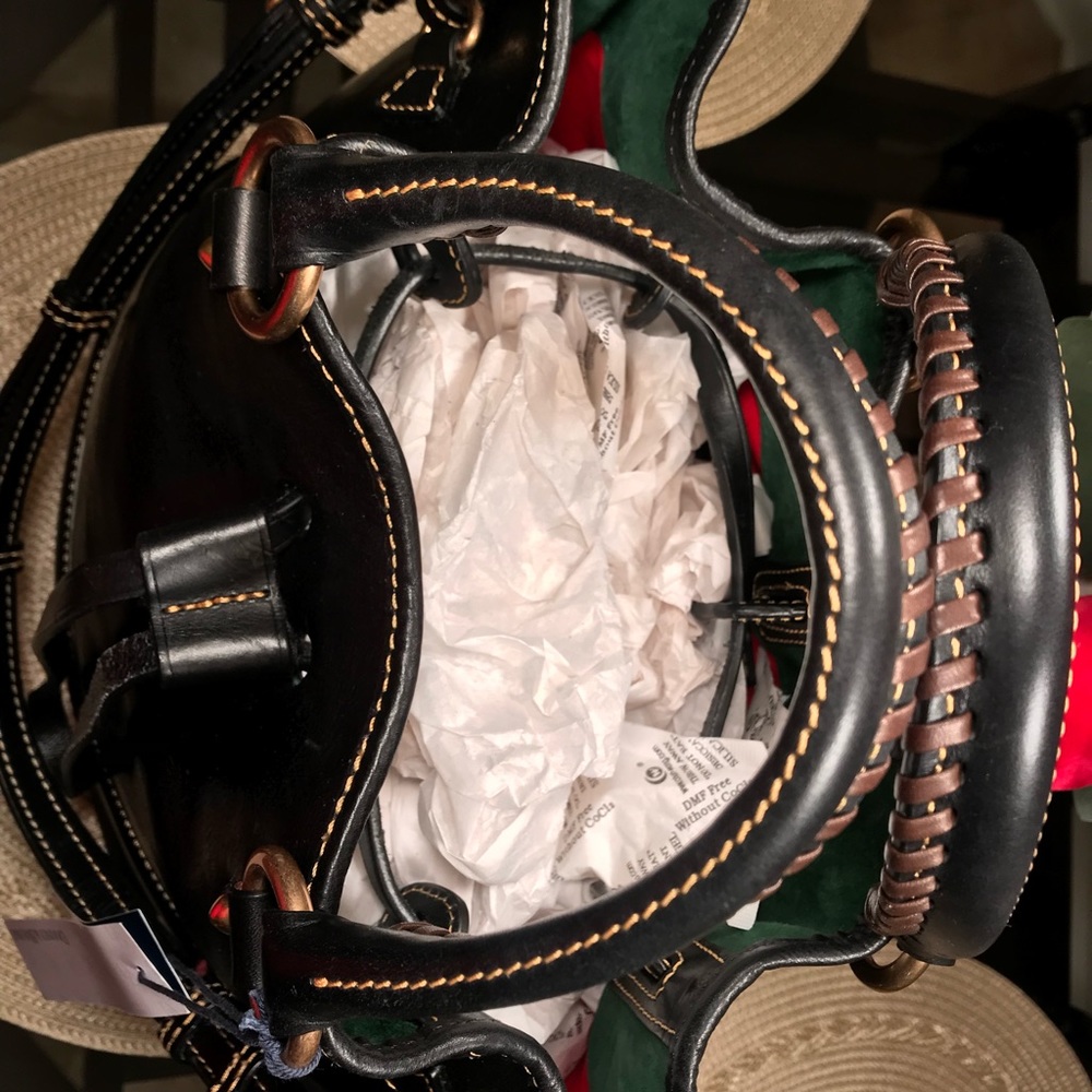 Dooney & Bourke Black Leather Tote with Gold Accents - Picture 2 of 5